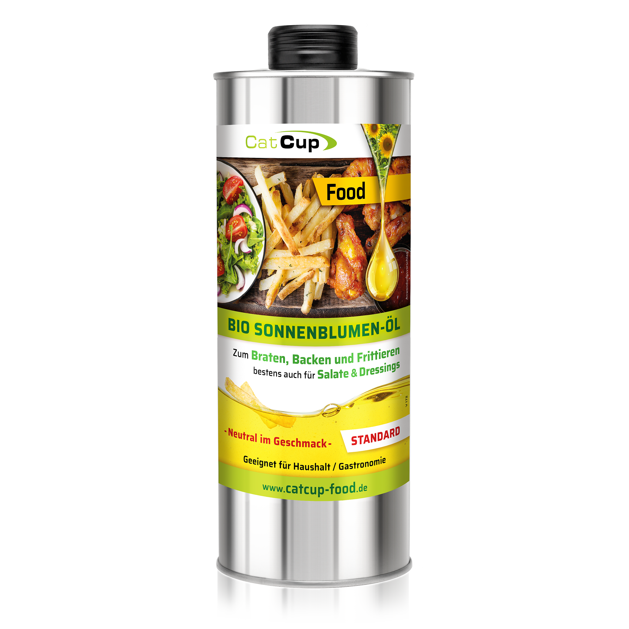 CatCup BIO Brat & Salat Öl (High Oleic), 100% Sonnenblumen Kerne (Standard)